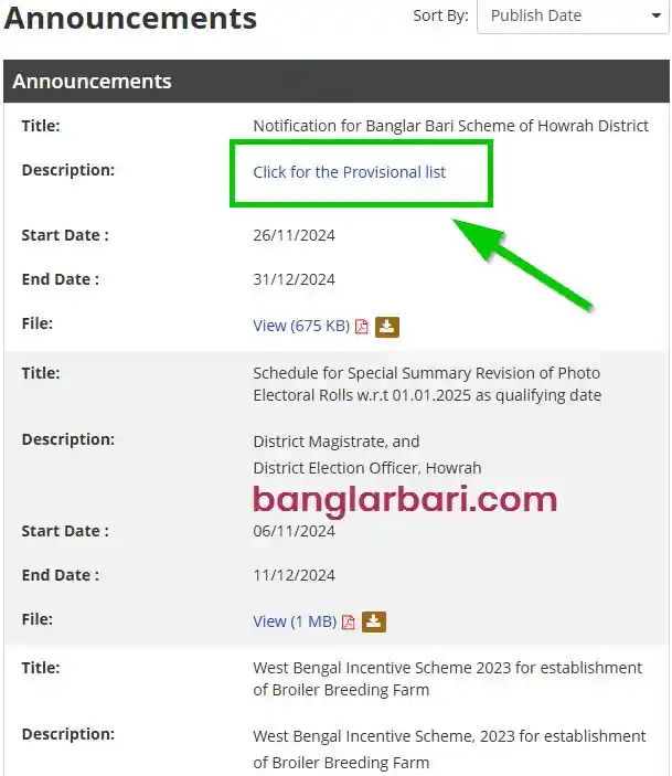 হাওড়া বাংলার বাড়ি লিস্ট ঘোষণা