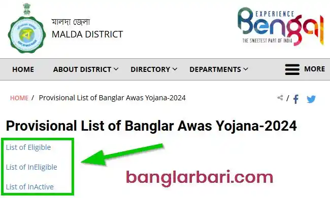 মালদা বাংলার বাড়ি লিস্ট ঘোষণা