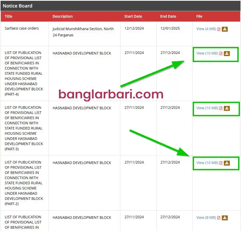 উত্তর ২৪ পরগনা বাংলার বাড়ি লিস্ট ঘোষণা