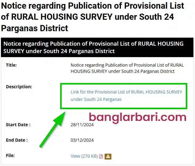 দক্ষিণ ২৪ পরগনা বাংলার বাড়ি লিস্ট ঘোষণা